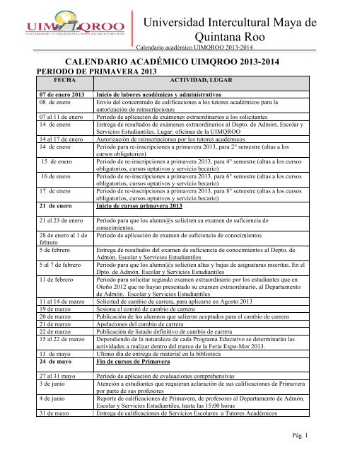 Calendario Académico - UIMQRoo