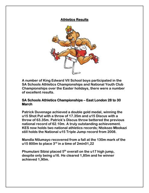 Athletics Results - King Edward VII School