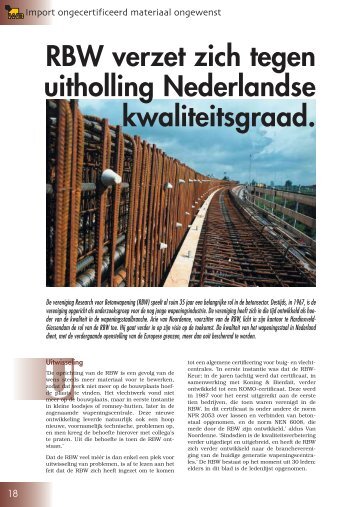 RBW verzet zich tegen uitholling - Wapening in Beton