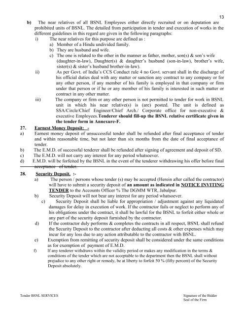 DE/TM-I/JB/T-5/ BSNL SERVICES / 2012-2013 Dated ... - WTR - Bsnl