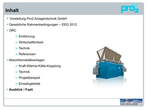 Effizienzsteigerung von Biogasanlagen mittels ORC- und - Pro2