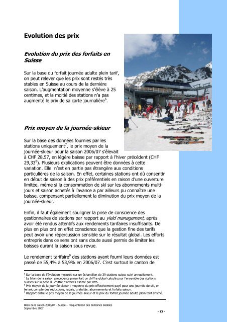 Suisse, FrÃ©quentation des domaines skiables ... - Laurent Vanat