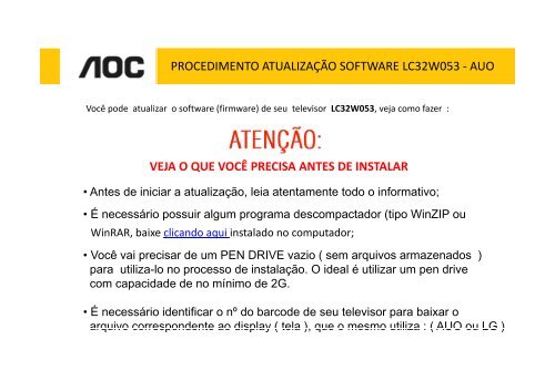 procedimento atualizaÃƒÂ§ÃƒÂ£o software lc32w053 auo ... - AOC