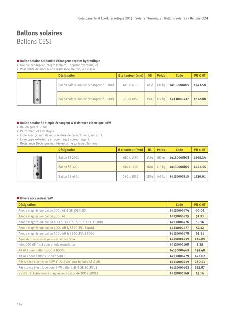 Catalogue tarif 2013 - Solaire - Roth France