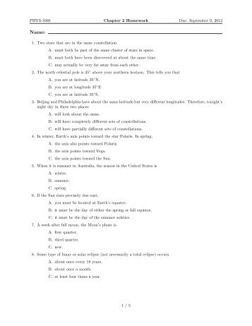 PHYS-1000 Chapter 2 Homework Due: September 9, 2012 1. Two ...