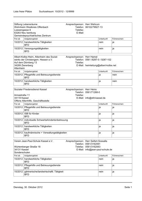 Freiplatzliste - Der PARITÄTISCHE Bundesfreiwilligendienst Hessen