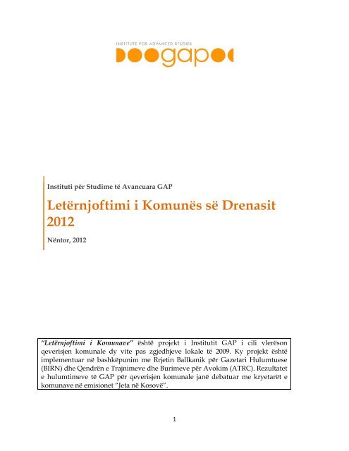 LetÃ«rnjoftimi i KomunÃ«s sÃ« Drenasit 2012 - Instituti GAP