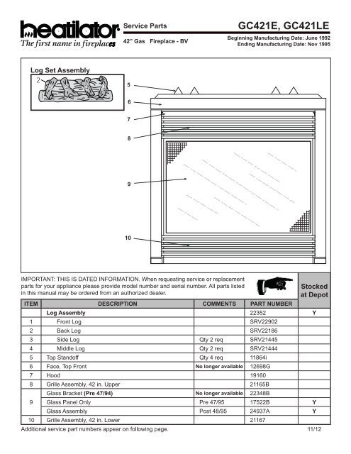 GC421E, GC421LE - Hearth & Home Technologies