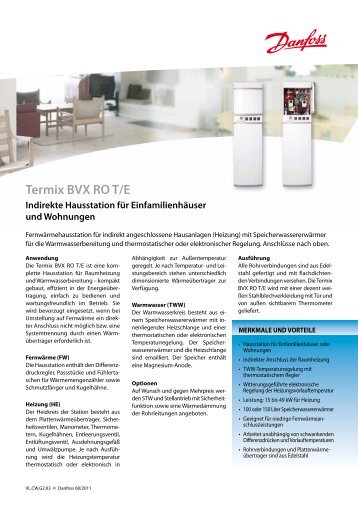 Termix BVX RO T/E Indirekte Hausstation fÃ¼r ... - Danfoss