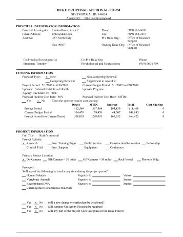 DUKE PROPOSAL APPROVAL FORM - Office of Research Support