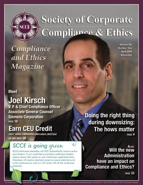 Joel Kirsch - Society of Corporate Compliance and Ethics
