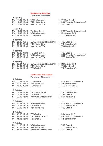 Spielpläne der Jugendklassen für die Rückrunde - Tischtennis Kreis ...