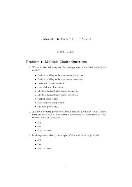 Tutorial: Heckscher Ohlin Model
