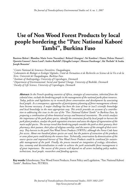 Use of Non Wood Forest Products by local people bordering the ...