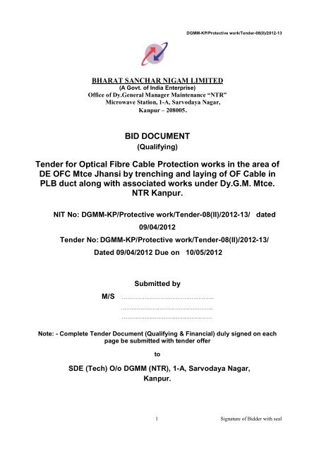 tender for optical fibre cable protection works in northern