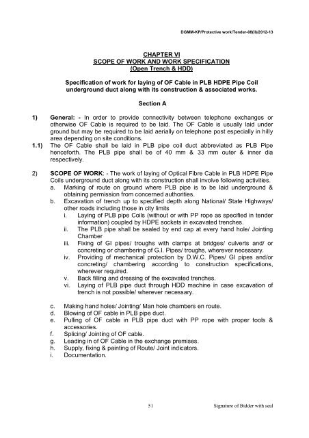 Tender for Optical Fibre Cable Protection works in - Northern ...