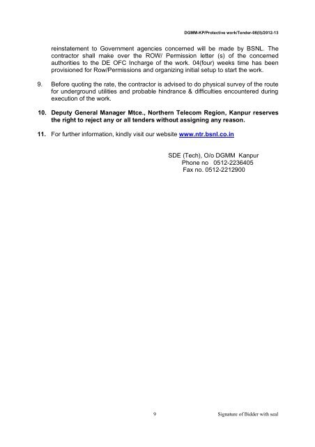 Tender for Optical Fibre Cable Protection works in - Northern ...