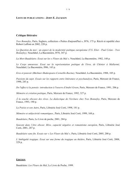 Liste de publications - Institut de langue et de littérature françaises