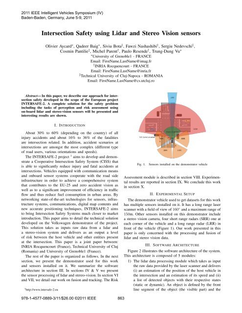 Intersection Safety Using Lidar and Stereo Vision Sensors - (DDS ...