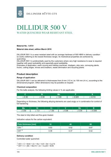 DILLIDUR 500 V - High Strength Plates & Profiles Inc.