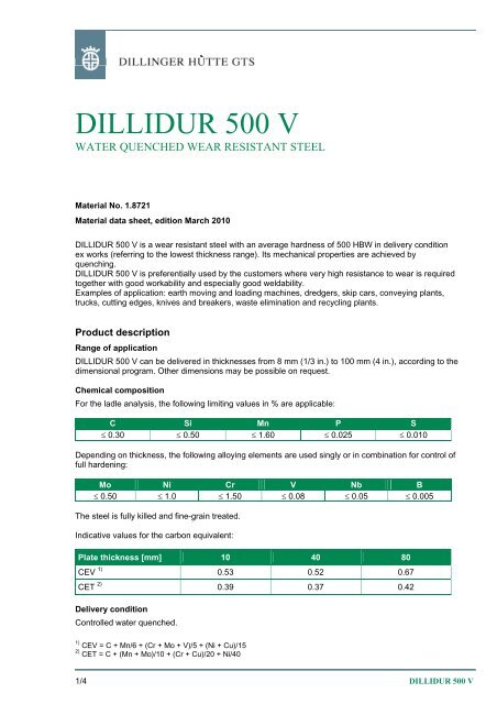 DILLIDUR 500 V - High Strength Plates & Profiles Inc.