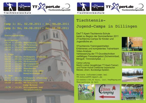 Tischtennis- Jugend-Camps in Dillingen - TT-Xpert GbR