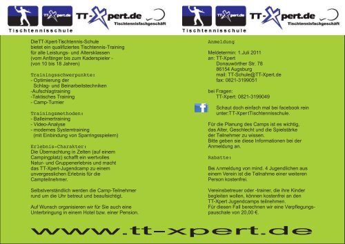 Tischtennis- Jugend-Camps in Dillingen - TT-Xpert GbR