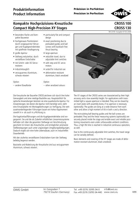 PrÃ¤zisions-Lineartische Precision Linear Stages - Pro-Lite Technology