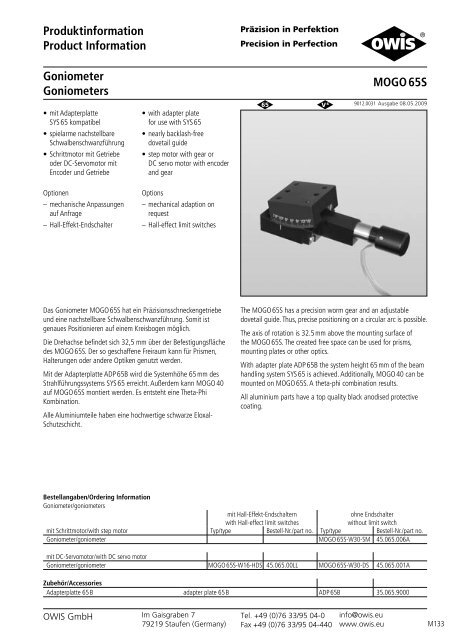 PrÃ¤zisions-Lineartische Precision Linear Stages - Pro-Lite Technology