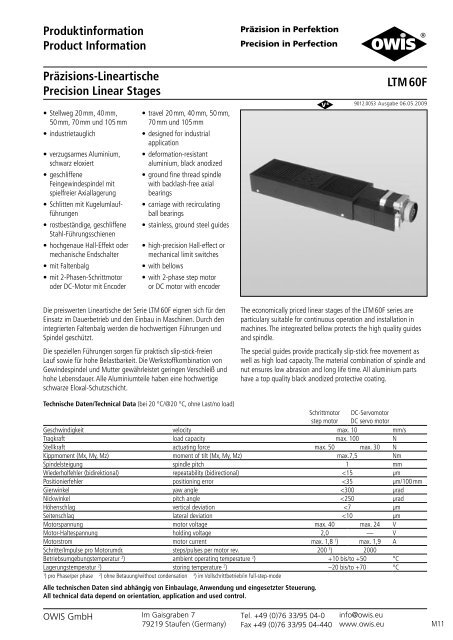 PrÃ¤zisions-Lineartische Precision Linear Stages - Pro-Lite Technology