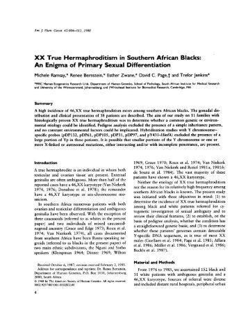 XX True Hermaphroditism in Southern African Blacks - david page ...