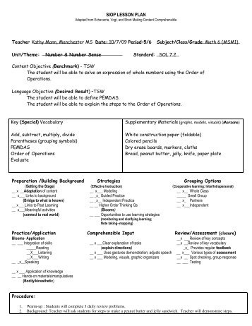 SIOP LESSON PLAN - ACT-ESL