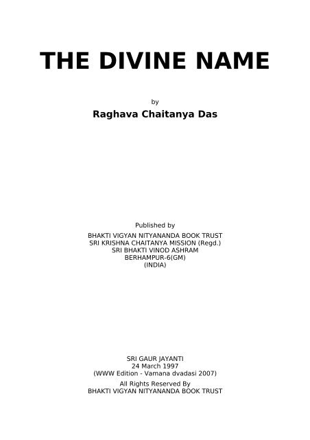 The Divine Name - Srila Bhakti Vaibhava Puri Maharaja