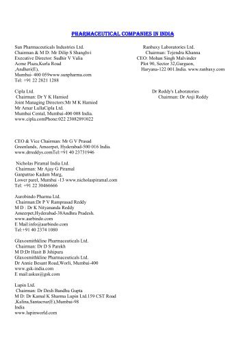 List of Pharmaceutical Companies in Mumbai