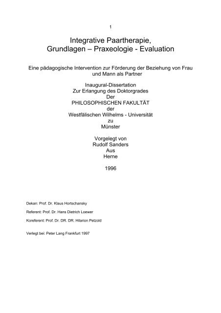Integrative Paartherapie, Grundlagen – Praxeologie ... - Partnerschule