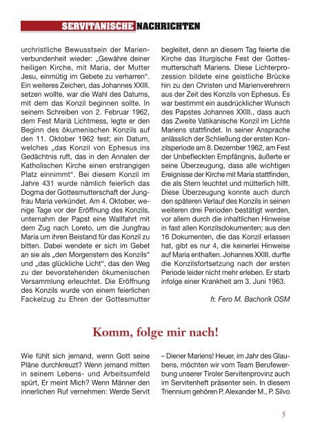 SERVITANISCHE NACHRICHTEN Nr. 1/2013, 39. Jahrgang