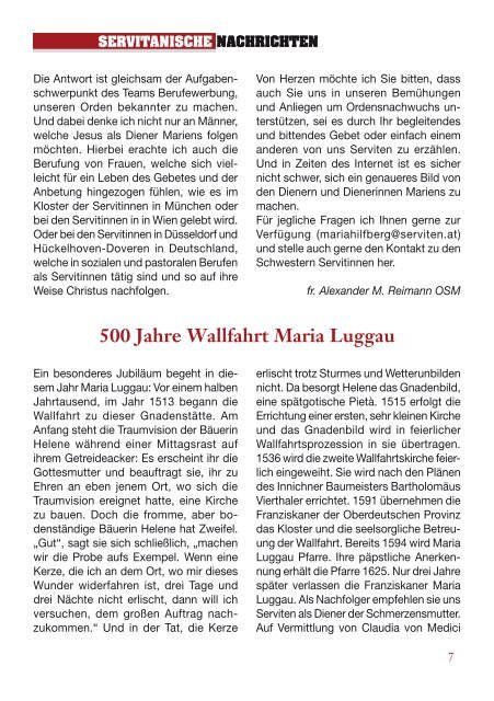 SERVITANISCHE NACHRICHTEN Nr. 1/2013, 39. Jahrgang