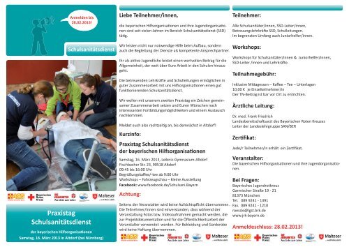 Praxistag SchulsanitÃ¤tsdienst - Bayerisches Jugendrotkreuz