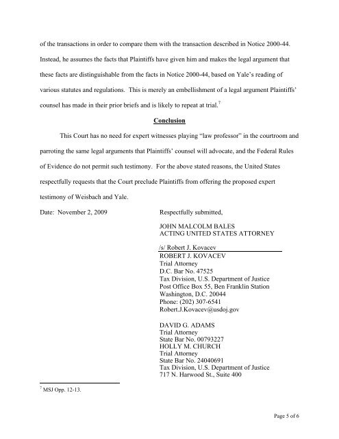 United States' Motion to Exclude Expert Testimony of Plaintiffs'