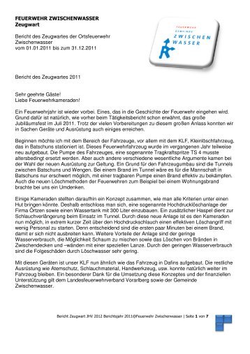 Bericht Zeugwart jhv 2012 Berichtsjahr 2011