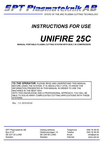 Bruksanv. UNIFIRE 25C Eng 091207 - SPT Plasmateknik AB