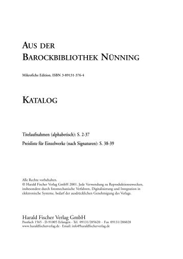 AUS DER BAROCKBIBLIOTHEK NÜNNING KATALOG