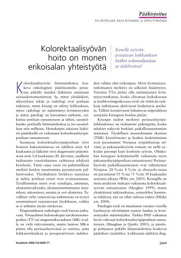 Kolorektaalisyövän hoito on monen erikoisalan ... - Terveyskirjasto