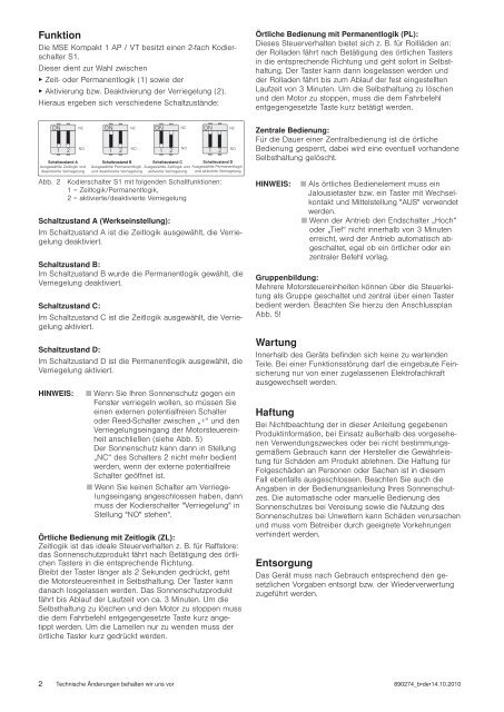 Bedienungs- und Installationsanleitung MSE Kompakt 1 ... - WAREMA