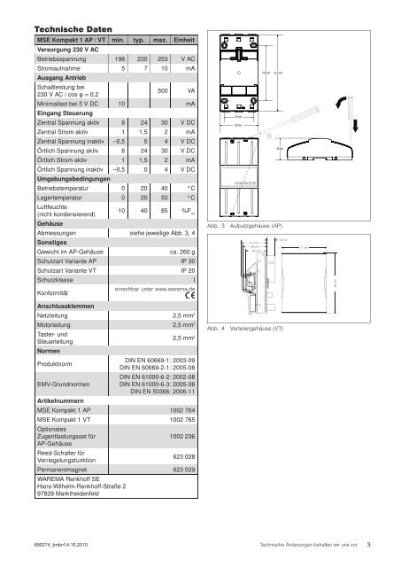 Bedienungs- und Installationsanleitung MSE Kompakt 1 ... - WAREMA