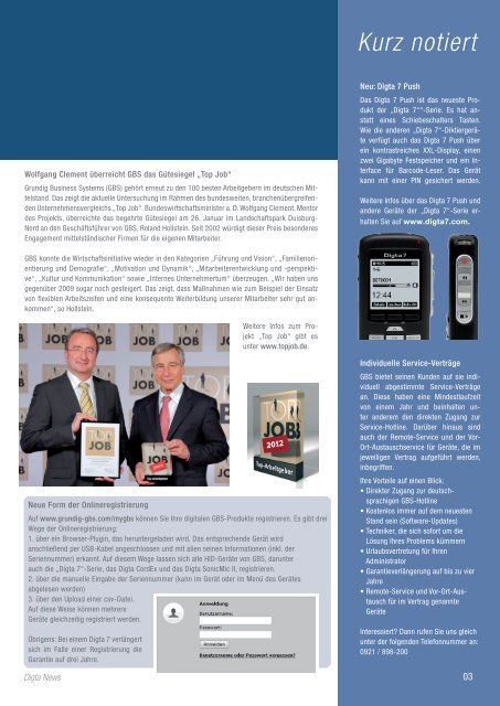 KuNDeNzeitschrift Ã¢ÂÂDiGtA NewsÃ¢ÂÂ - Grundig Business Systems GmbH