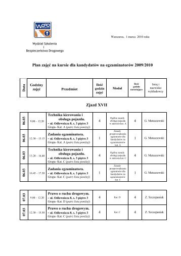 Plan zajÄÄ na kursie dla kandydatÃ³w na ... - WORD Warszawa