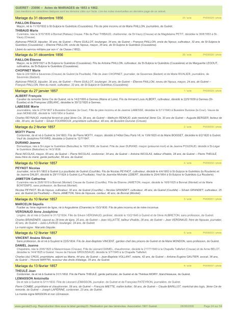 Actes de MARIAGES de 1853 Ã  1862. GUERET - Gendep23