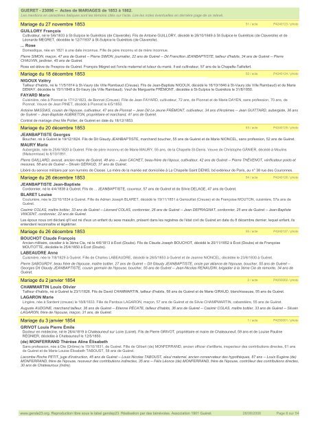 Actes de MARIAGES de 1853 Ã  1862. GUERET - Gendep23