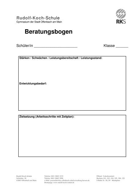 Beratungsbogen Rudolf Koch Schule